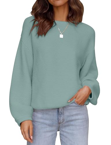 Image of ZESICA Women's Crew Neck Long Lantern Sleeve Fall 2026 Casual Loose Ribbed Knit Solid Soft Pullover Sweater Tops