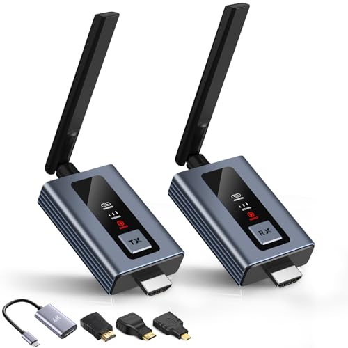 Image of Upgraded Wireless HDMI Receivers and Transmitter with LED Screen,165FT /50M Plug & Play 1080P HD Output 5.8GHz Extender for TV Box /Laptop /Projector /Camera to Multiple Screens