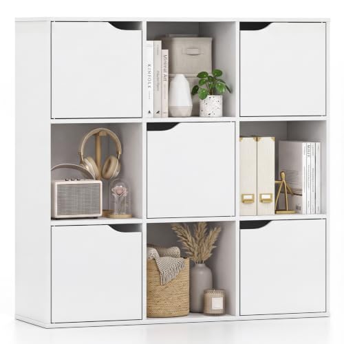 Giantex 9-Cube Storage Organizer, Storage Cabinet with 4 Open Cubes and 5 Cabinets, Freestanding...