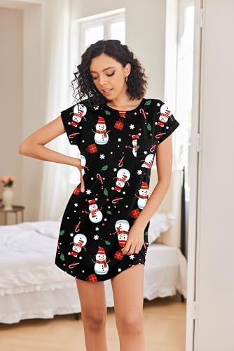 Image of Ekouaer Tshirt Nightgowns for Women Slub-Knit Sleepshirt Soft Night Gown Casual Sleepwear Night Shirt with Pockets S-2XL