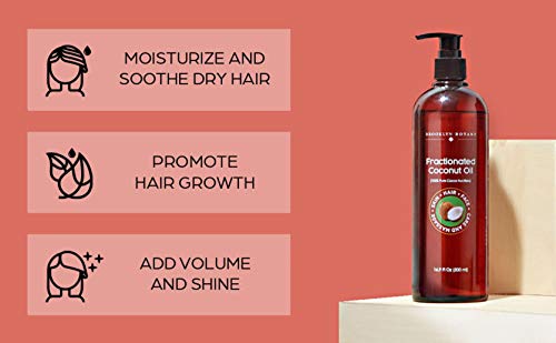 Brooklyn Botany Fractionated Coconut Oil for Skin – 100% Pure and Natural – Carrier Oil for Essential Oils, Aromatherapy and Massage - Moisturizing Skin, Hair and Face – Therapeutic Grade - 16 fl Oz