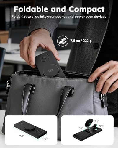 Foldable 3 in 1 Charging Station for Magsafe, Magnetic Phone and Watch Charger Stand for Apple Devices, Wireless Desk Charger Dock for iPhone 17 16 15 14 13 12 Series, Apple Watch and Airpods — view 3