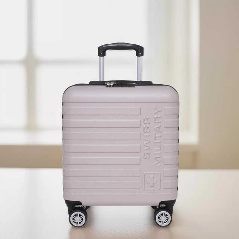 Image of SWISS MILITARY Dapper Overnighter Laptop Trolley 32L Polycarbonate Cabin Luggage with 15.4 Inch Laptop TSA Lock 360 Degree Wheels Utility Organizer Ivory