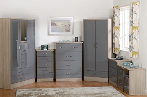 Seconique Nevada Grey Gloss And Oak 3 Door 2 Drawer Mirrored Wardrobe - 2