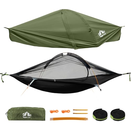 Night Cat Hängematte Outdoor mit Moskitonetz: Camping Hängemattenzelt mit Tarp XXL Wetterfest für 1 Person Trekking Draußen Forest