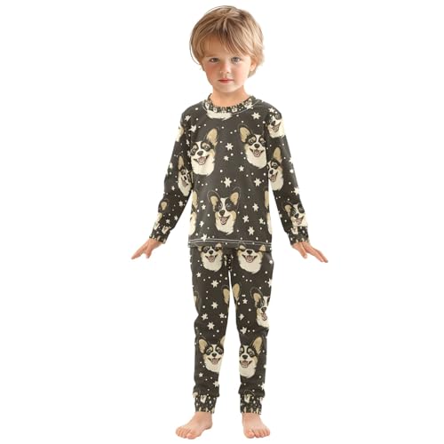 senya Starry Corgi Face Night Pajamas Set Long Sleeve Soft Cotton Sleepwear 2 Piece3