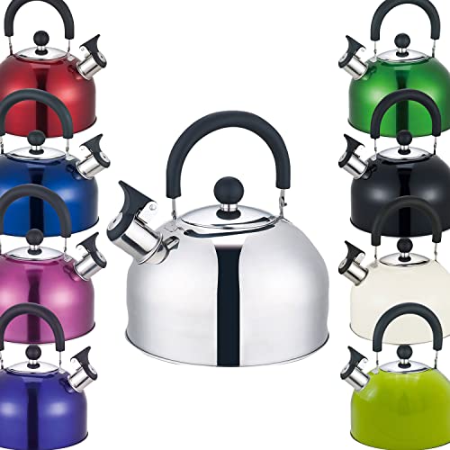 Premium Stainless Steel Whistling Kettle | 10 Colors | Stove top | Non-Drip Pouring Spout | Cool Touch Handle | Whistling Spout | 2.5L Capacity (Silver)