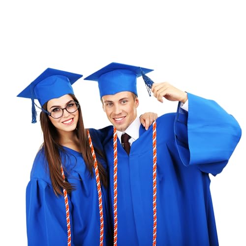 Image of Trounistro 8 Pieces Graduation Cords Yarn Honor Cords with Tassel for College Graduation Students (Orange with White)