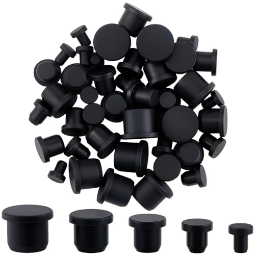 Image of GORGECRAFT 50Pcs 5 Sizes Black Hole Plugs Round Silicone Stoppers Assortment Kit Rubber Plugs Flexible Rubber Stopper Waterproof Tube T-Type Button Hole End Covers for Bottles Pipes Flower Pots