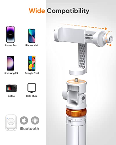 Image of EUCOS 62 inch Tripod for iPhone, Sturdy Selfie Stick Tripod with Remote & Lightweight Phone Stand, Solidest Portable Cell Phone Tripod, Compatible iPhone Pro Max /Android [White]
