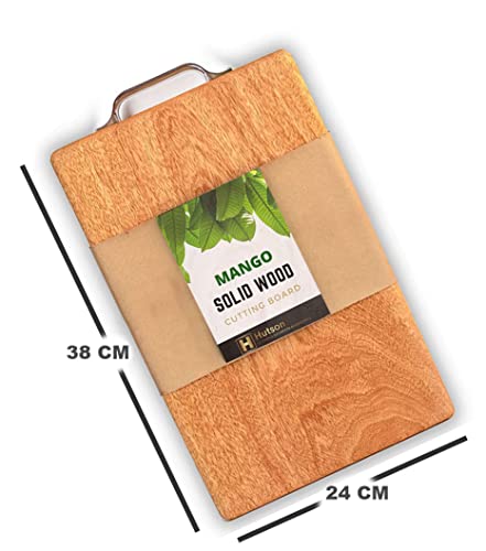 Image of Hutson Mango Wood Cutting Board Large 40 x 26 cm with Handle - Heavy Duty Wooden Chopping Board