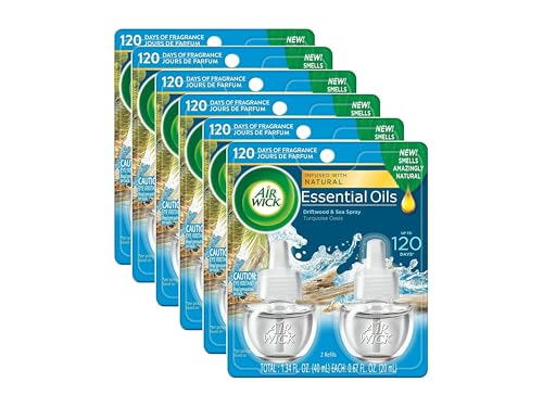 Air Wick Plug-In Scented Oil Refill, 2ct, Turquoise Oasis, Essential Oils, Air Freshener (6 Pack, 12 Refills)