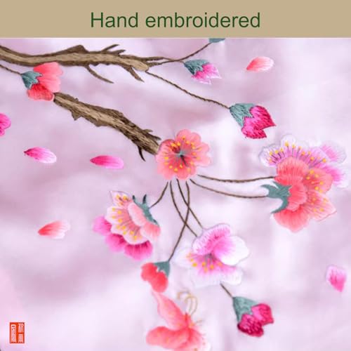 Châle en soie double couche brodé main HangErFeng rose de luxe