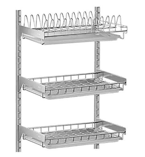 Escurridor de platos de acero inoxidable, organizador de cocina de 2 niveles montado en la pared con soporte para utensilios y estante de drenaje para platos y cuencos