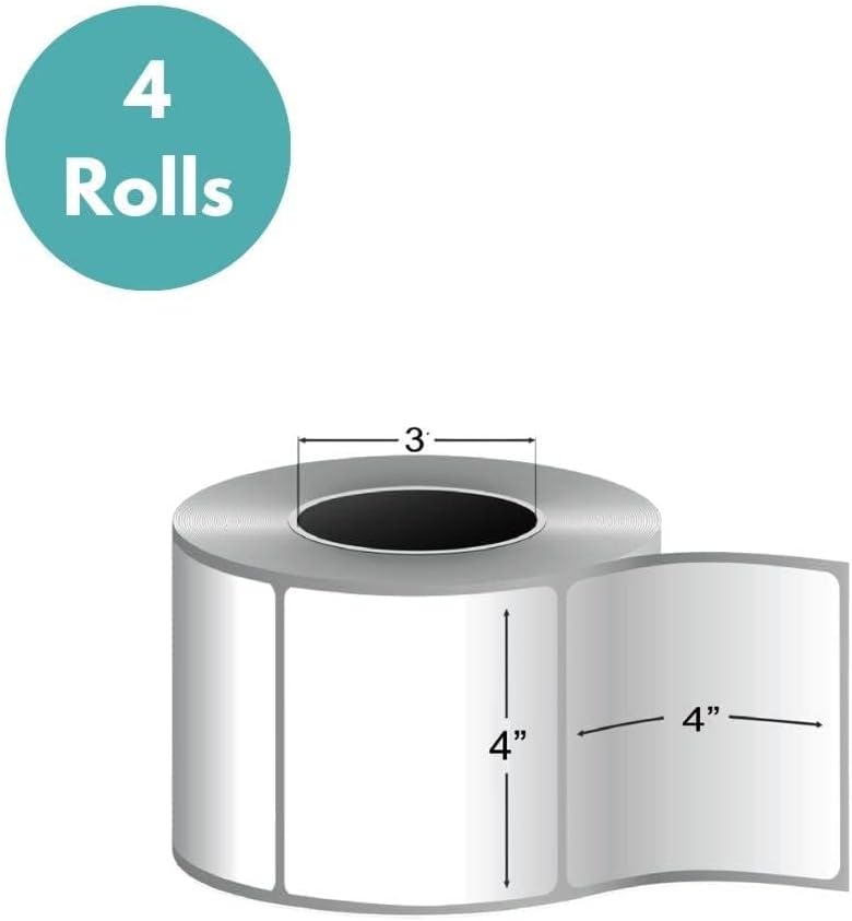 PSBM 4 Rolls 4 x 4 Inch Direct Thermal Labels, 3 Inch Core, 1475 Labels/Roll, Self-Adhesive Shipping/Address Barcode Label, Compatible with Zebra, Sato & Datamax
