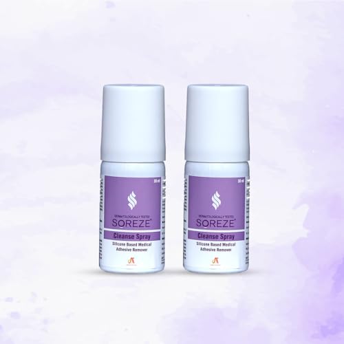 Image of Soreze Cleanse Medical Adhesive Remover Spray | Alcohol Free & Safe on Skin | No Sting and Painless | Quick Dry & Non Sticky Formula | Pack of 2 | 60ml