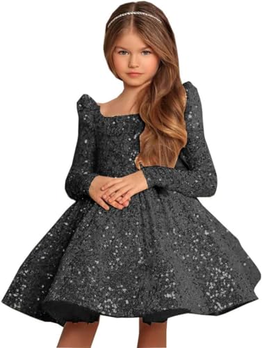 GZCYL Short Pageant Dresses for Girls Sequins Long Sleeves Puffy Kids Toddler Pageant Ball Gowns