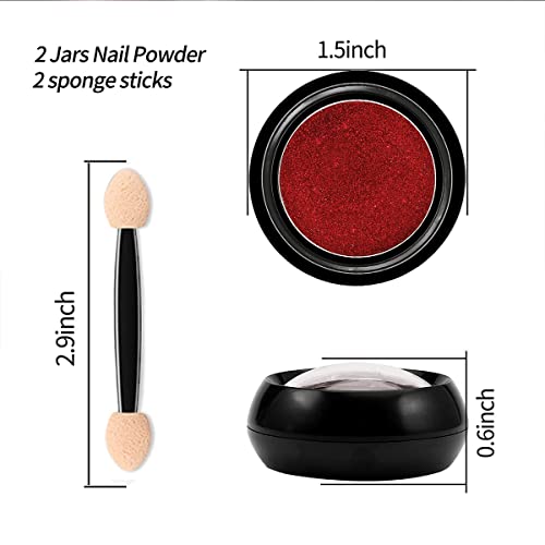 2 Jars Red Chrome Nail Powder Set, Reflective Glitter Metallic Mirror Effect For Nails Art Design 3D Holographic Red Pigment Dust Decorations #TOP5