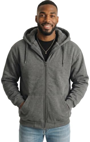 Image of ToBeInStyle Men's Polar Fleece Long Sleeve Zip Up Kangaroo Pocket Cold Weather Hoodie Jacket