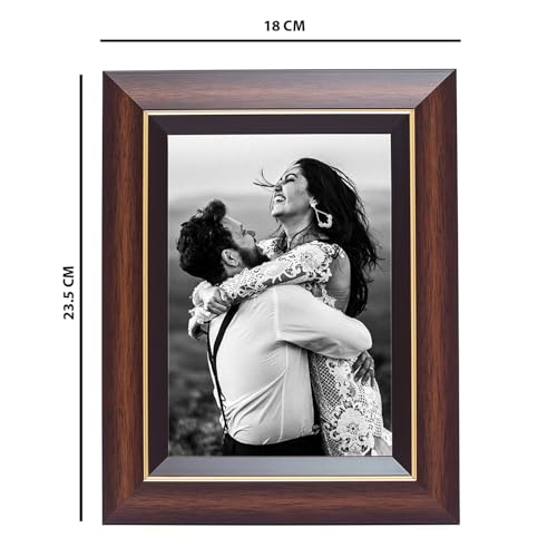 Image of GOLDEN PEACOCK Set of 2 5x7 Inch Photo Frames - Brown & Gold Finish | Elegant Tabletop & Wall Hanging Picture Frames for Home Decor, Office & Gifting
