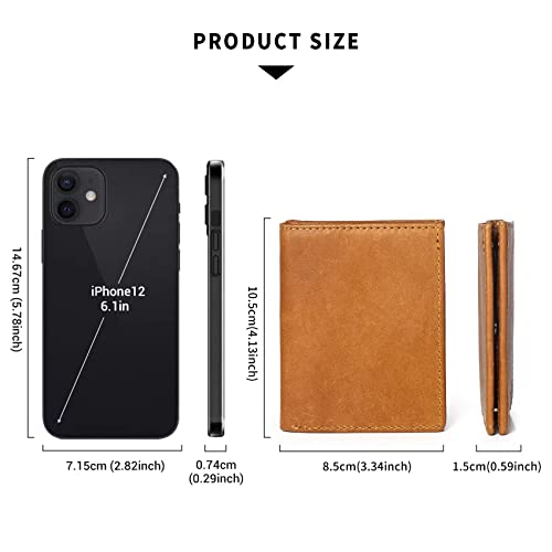 RFID Slim Front Pocket Wallets For Men - Genuine Leather Credit Card Mens Slim Bifold Wallet With Zipper Coin Stylish Passcase (BROWN) (brown)3