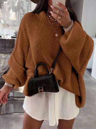 Image of Saodimallsu Womens Oversized Sweaters Mock Neck Batwing Long Sleeve 2026 Fall Trendy Ribbed Knit Casual Tunic Sweater