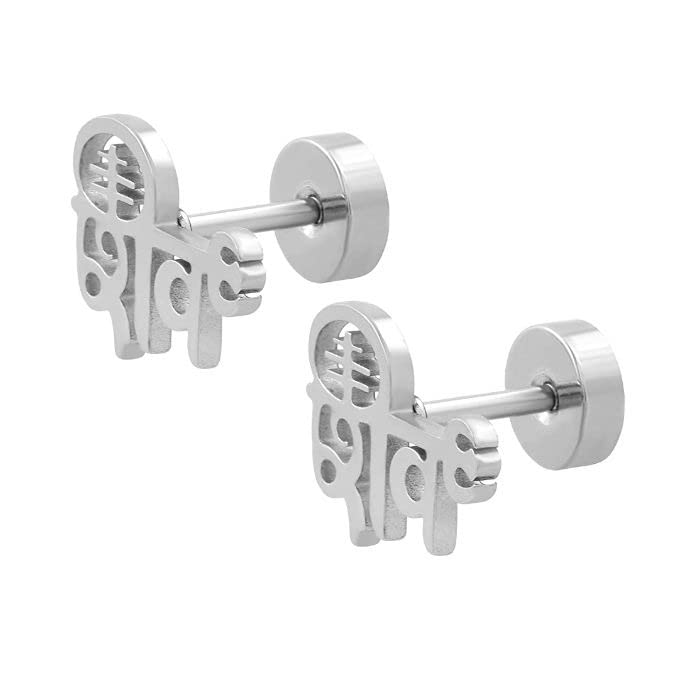 VIEN® Mens Accessory Shiv Hindi Letters Silver Ear Stud Pair Classic Design Stainless Steel Stud Earring (B0BKQJVSCK) Amazon Price History, Amazon Price Tracker