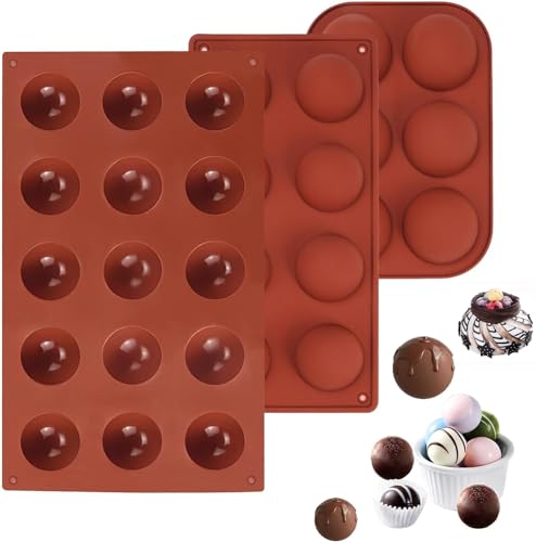 QHFlashbuy Moldes Bombones,3 Piezas Moldes de Silicona de Semiesfera,6/8/15 Cavidades Molde Chocolate,Antiadherentes Moldes para Hacer Chocolates,Dulces,Mousse de Cúpula