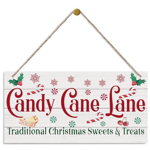 Christmas Decor, Decorative Wood Hanging Wood Plaque, Home Wall Decor Art, Christmas Sign for Kitchen Cafe Bar, Rustic Wooden Holiday Decor, Christmas Wall Decor With Rope, Candy Cane Lane