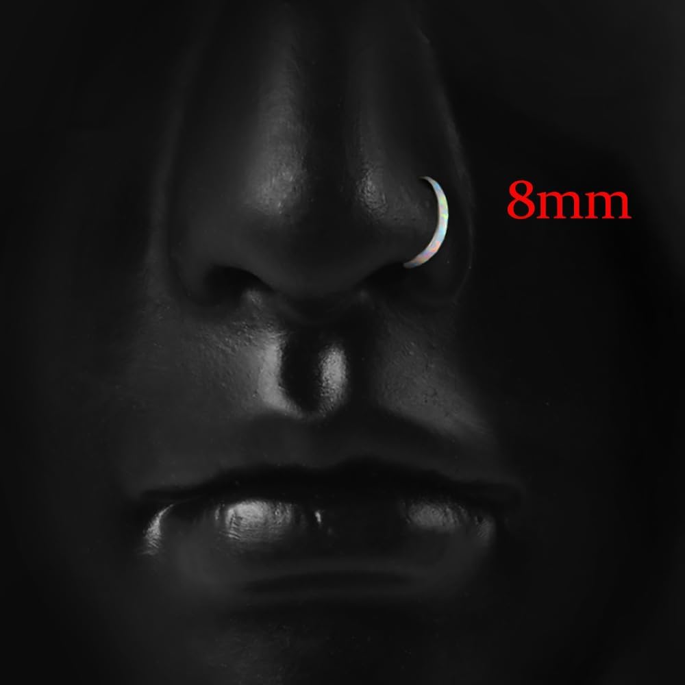 1PC ASTM F136 Titanium Opal Nose Rings Hoops,16g Hinged Septum Rings Seamless for Women Conch Helix Daith Earrings Piercing Jewelry Blue Pink white 6mm/8mm/10mm - Image 6