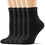 CS CELERSPORT Mini Crew Ankle Socks, Cotton Cushioned Running Athletic Causal Socks, Soft Comfortable for Women and Men 5 Pack, Black, Small