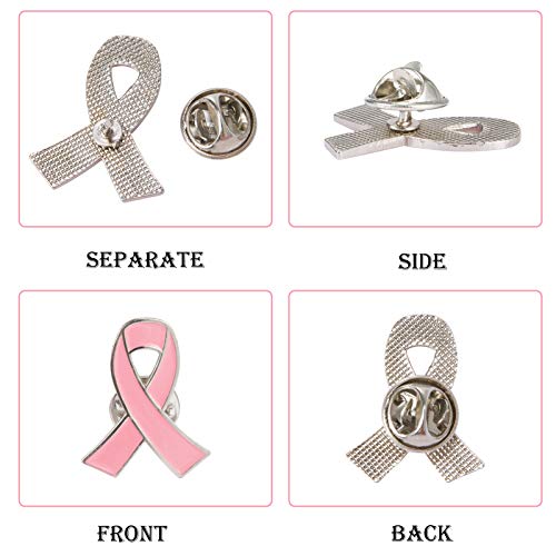 48 Pcs Breast Cancer Awareness Pins- 1 × 0.8 Inch Small Pink Ribbon Lapel Pins Metal Brooch Hope Ribbon Pins for Breast Cancer Survivor Charity Event Fundraising Gathering Women Girls Clothes Decor