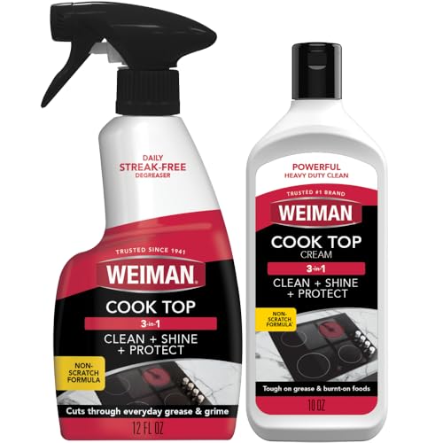 Weiman Ceramic and Glass Cooktop - 10 Ounce - Stove Top Daily Cleaner Kit - 12 Ounce - Glass Induction Cooktop Cleaning Bundle for Heavy Duty Mess Cleans Burnt-on Food