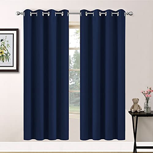 Yakamok Blackout Curtains with Grommet Thermal Insulated Room Darkening Window Drapes for Dedroom, Navy Blue Color, Set of 2, W52 x L72