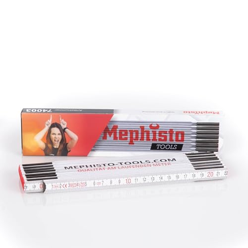 Mephisto Gliedermaßstab Zollstock Meterstab Messwerkzeug aus Holz Metrische Skala 3 Meter Länge mit Doppelskalierung Elastisch & Stabil 15 Glieder Genauigkeitsklasse III Farbe: Weiß Set 1 Stück