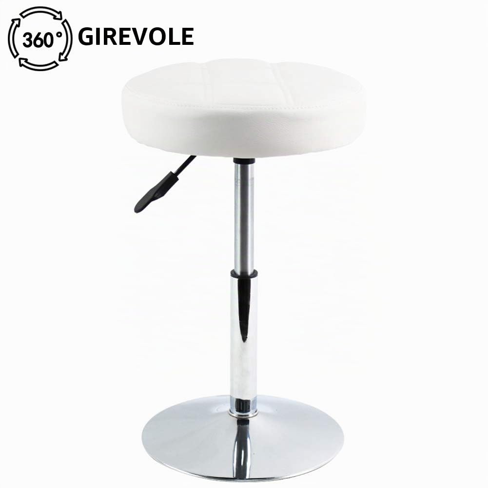 FURWOO Sgabello sedia da massaggio rotonda da salone in pelle PU Sgabello girevole regolabile Barbiere Salone di bellezza Sedia da bellezza per unghie Sgabello basso da bar Piccolo (bianca)
