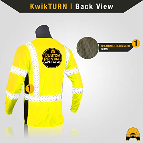 KwikSafety (Charlotte, NC) RENAISSANCE MAN Long Sleeve (w/POCKET) Class 3 ANSI High Visibility Safety Shirt Fishbone Reflective Tape Construction Security Hi Vis Clothing Men | Yellow Medium