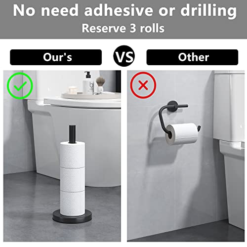 Free Standing Toilet Paper Holder Stand, 304 Stainless Steel Toilet Paper Storage Matte Black For Bathroom, Restroom #TOP1