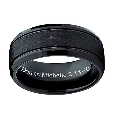 Personalized Black Textured Men's Tungsten Ring Custom Engraved Free In Any Language - Black Wedding Band - Ships from USA4