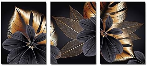Haib Black Golden Plant Leaf Canvas Poster, Modern Home Decor Abstract Wall Art Painting Nordic Living Room Decoration Picture, 1pcs (Color : 3PCS, Size : A2 42x60cm No Frame)