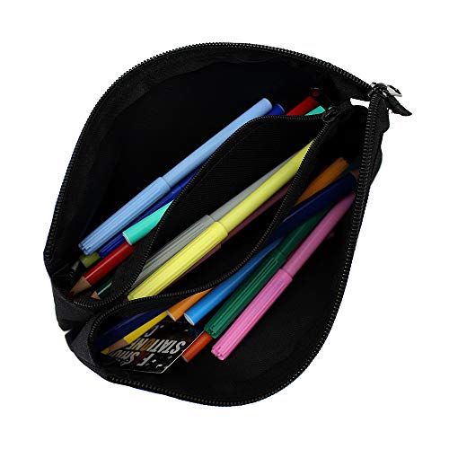 Fashion Stationery Black Triple Pocket Pencil Case Flat Zipper Pencil Pouch for Boys Girls Teenagers - Image 3