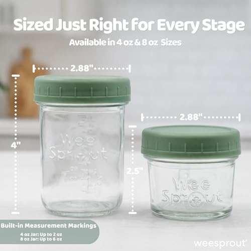 Image of WeeSprout Glass Baby Food Storage Jars w /Lids (4 oz, 6 Pack Set) Snack, Puree, Reusable Small Containers, Breast Milk, Fridge or Freezer, Microwave & Dishwasher Safe, Essential Must Have for Infants