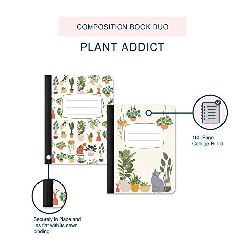 Studio Oh! Composition Book Duo 2-Pack - Plant Addict Hardback Notebook 7.5" X 9.75" - 160-Page College-Ruled Composition Books For Home, School, Office #TOP5