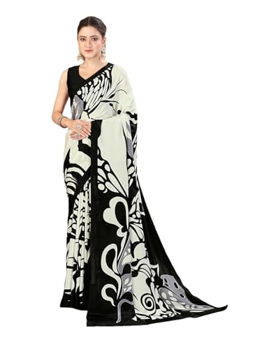 Image of SIRIL Women's Crepe Silk Printed Saree with Unstitched Blouse Piece
