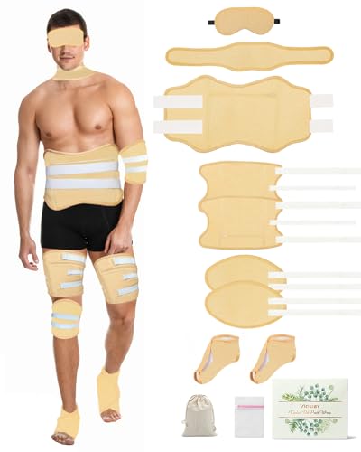 11 PCS Castor Oil Pack Wrap for Men, Castor Oil Wraps for Entire Body Plus Size, Castor Oil Pads Set for Eyes Stomach Knees Legs Feet, Flannel Cotton, Adjustable Straps, Reusable, Machine Washable