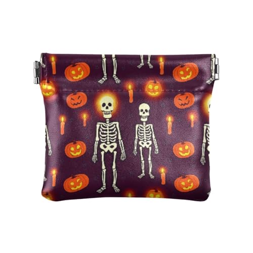 Halloween Playful Skeletons Coin Purse Leather Pouch Change Purse, Squeeze Coin Pouch for Cards, Keys & Lipsticks, Unisex