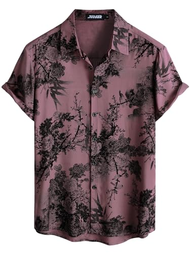 Image of JOTOOK Mens Hawaiian Shirt Short Sleeve Button Down Tropical Shirts Casual Floral Summer Beach Shirt