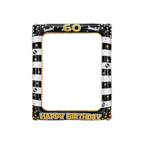 Andiker Marco de fotos inflable, negro y dorado, accesorios de foto de feliz cumpleaños para mujeres y hombres, decoración de fiesta de 60 cumpleaños (negro y dorado, 60)