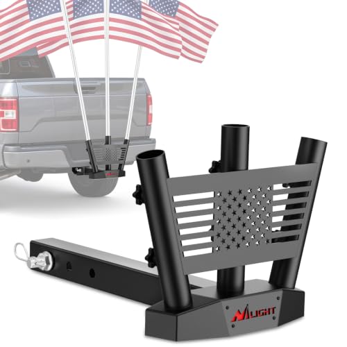 Image of Nilight Triple Hitch Mount Flagpole Holder fits 2 Inch Receivers