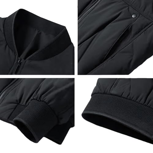 ANUFER Hombre Aislado Acolchado Chaqueta de Plumas Cuello Alto Viento Corto Abrigo Bomber SN0706225 Negro M - imagen 4